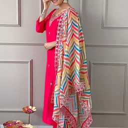 KALINI Sequin Embroidered Regular Straight Kurta With Trousers & Dupatta image 4