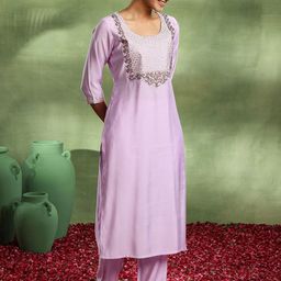 gerua by libas Libas Floral Yoke Design Sequinned Kurta with Trouser & Dupatta image 4