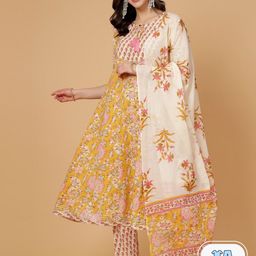 Pistaa Floral Printed Gotta Patti Pure Cotton Kurta with Trousers & Dupatta-picture-11