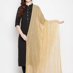 Clora Creation Beige & Black Embroidered Dupatta with Sequinned-7