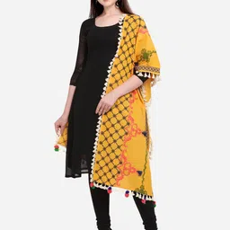 MESMORA FASHION Mustard & Orange Embroidered Linen Dupatta-image-19