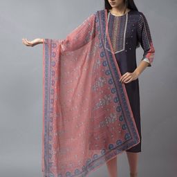 WISHFUL Pink & Blue Printed Organza Dupatta-25