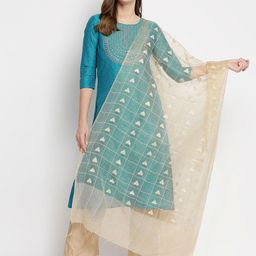 Dupatta Bazaar Gold-Toned & Silver-Toned Woven Design Organza Dupatta-picture-32