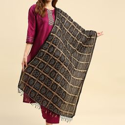 Dupatta Bazaar Black & Gold-Toned Printed Dupatta-picture-5