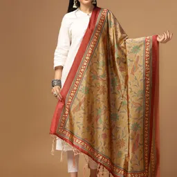 Kaizen TEXO FAB Floral Printed Tasselled Silk Dupatta-38