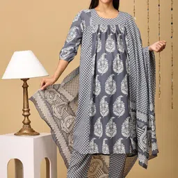 The Mom Store Paisley Printed Regular Pure Cotton Maternity Kurta with Pyjamas & Dupatta-image-41
