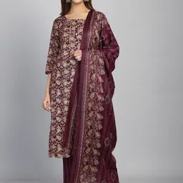 KALINI Floral Printed Regular Straight Kurta With Trousers & Dupatta-picture-46