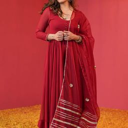 Anni Designer Round Neck Pleated Gotta Patti Anarkali Kurta With Trousers & Dupatta-image-39
