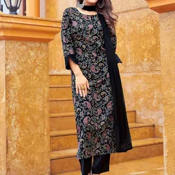 KALINI Paisley Printed Keyhole Neck Straight Kurta & Trouser With Dupatta-picture-29