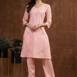 Nayam By Lakshita Embroidered Sequinned V Neck Kurta & Palazzos With Dupatta-picture-40