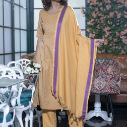 AKS Geometric Printed Round Neck Regular A-Line Kurta With Trousers & Dupatta-14