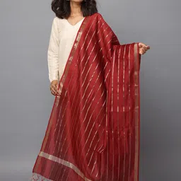 HELLA FASHIONS Striped Banarasi Silk Dupatta-picture-55