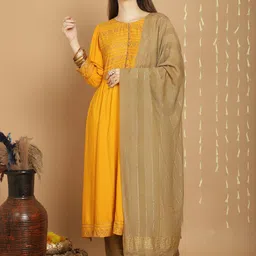 Tulsattva Ethnic Motif Printed A-Line Kurta & Trousers With Dupatta image 1