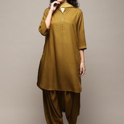 Biba Mandarin Collar Three-Quarter Sleeve Straight Thread Work Kura Set With Dupatta-picture-49