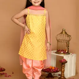 SAKA DESIGNS Girls Yellow Embroidered Kurta with Churidar & With Dupatta-image-84