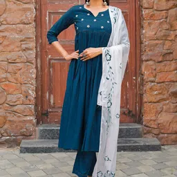 Rajnandini Women Floral Embroidered Regular Kurti with Skirt & With Dupatta-image-23