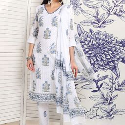 Vishudh Floral Printed Pure Cotton Straight Kurta & Trousers With Dupatta-picture-1