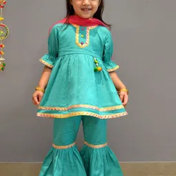A.T.U.N. Girls Empire Gotta Patti Linen A-Line Kurti With Sharara & Dupatta-picture-13
