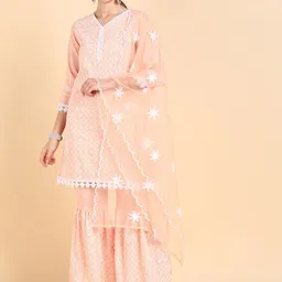 AHIKA Women Orange Floral Embroidered Kurti with Sharara & With Dupatta-picture-21