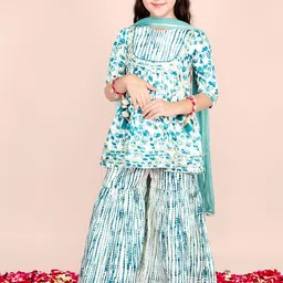 Naughty Ninos Girls Floral Printed Pure Cotton A-Line Kurti with Sharara & Dupatta-image-86