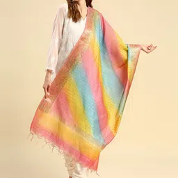 Dupatta Bazaar Pink & Yellow Woven Design Dupatta-28