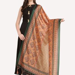 Kaizen TEXO FAB Green & Pink Printed Floral Dupatta-58
