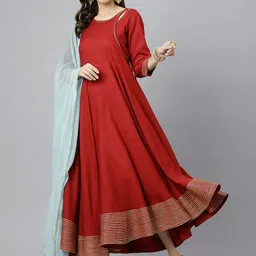 KALINI Women Maroon Solid Anarkali Kurta With Dupatta-picture-18