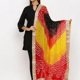 SOUNDARYA Red & White Dyed Art Silk Bandhani Dupatta with Gotta Patti-picture-55