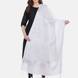 THE WEAVE TRAVELLER White & Silver-Toned Dupatta with Zari-image-100
