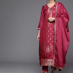 Libas Floral Woven Design Kurta with Trousers & With Dupatta-image-4