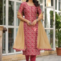 GoSriKi Floral Woven Design Straight Kurta & Trouser With Dupatta-picture-44