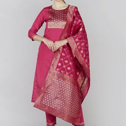 KALINI Ethnic Motifs Woven Designed Regular Kurta with Trousers & With Dupatta-image-32