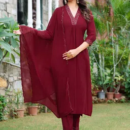VIBE VISION Women Regular Kurta with Trousers & With Dupatta-image-7