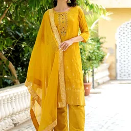 VredeVogel Ethnic Motifs Woven Design Zari Straight Kurta With Trousers & Dupatta-picture-20