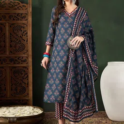 AHIKA Floral Printed Straight Kurta With Trousers & Dupatta-picture-28