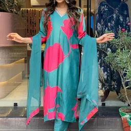 KALINI Women Floral Printed Regular Kurta with Trousers & With Dupatta-picture-35