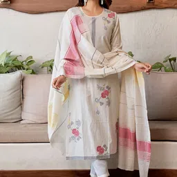 KALINI Floral Printed Jacquard Straight Kurta with Trousers & Dupatta-picture-53