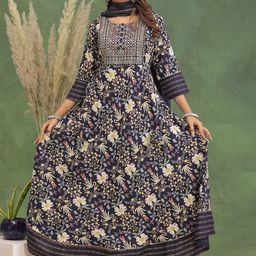 KALINI Women Floral Printed Regular Kurta with Trousers & With Dupatta-image-38