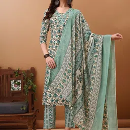 KALINI Floral Printed Straight Kurta with Trousers & Dupatta-30