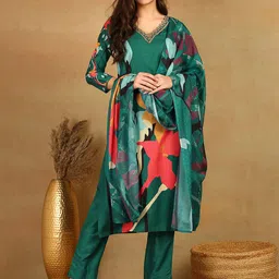 KALINI Floral Printed V-Neck Beads and Stones Kurta with Trousers & Dupatta-picture-52