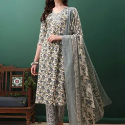 KALINI Floral Printed A-line Kurta with Trousers & Dupatta-9