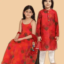 PICCOLO Girls Red Printed Kurta with Trousers & With Dupatta-picture-21