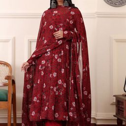 KALINI Floral Printed Empire Anarkali Kurta with Trousers & With Dupatta-image-69