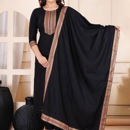 KALINI Ethnic Motifs Yoke Design Straight Kurta & Trousers With Dupatta-image-12