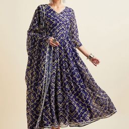 PANIT Bandhani Printed Georgette Angrakha Ethnic Dress With Dupatta-picture-23