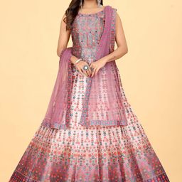 EthnicTree Self Design Silk Maxi Fit & Flare Ethnic Dress With Dupatta-picture-10