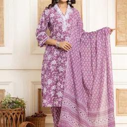 Varanga Floral Printed Regular Straight Kurta with Trouser & with Dupatta-3