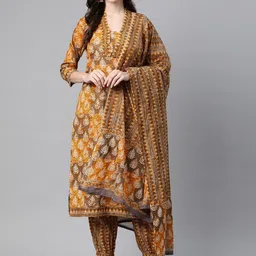 Readiprint Fashions Ethnic Motifs Printed Thread Work Pure Cotton Straight Kurta Set-30