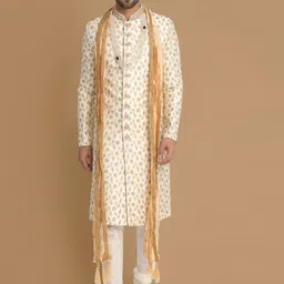Manyavar Embroidered Art Silk Sherwani With Pyjama & Dupatta-image-62