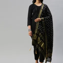 Soch Black & Gold-Coloured Dyed Art Silk Bandhani Dupatta with Zari-52